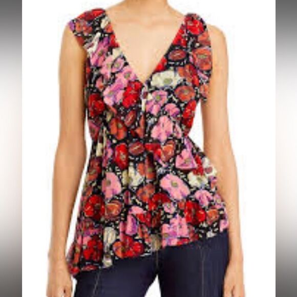 Cinq a Sept Naomi Floral Ruffle Asymmetric Top Size Small. Excellent Condition! - Picture 3 of 8
